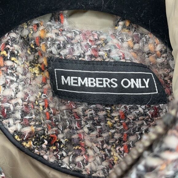 Members Only Green Brown Wool Blend Bomber Tweed Puffer Jacket Medium - Picture 2 of 9